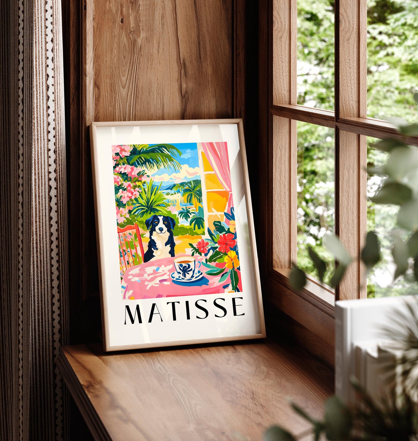 Border Collie Matisse Print: Funny Dog & Coffee Kitchen Art