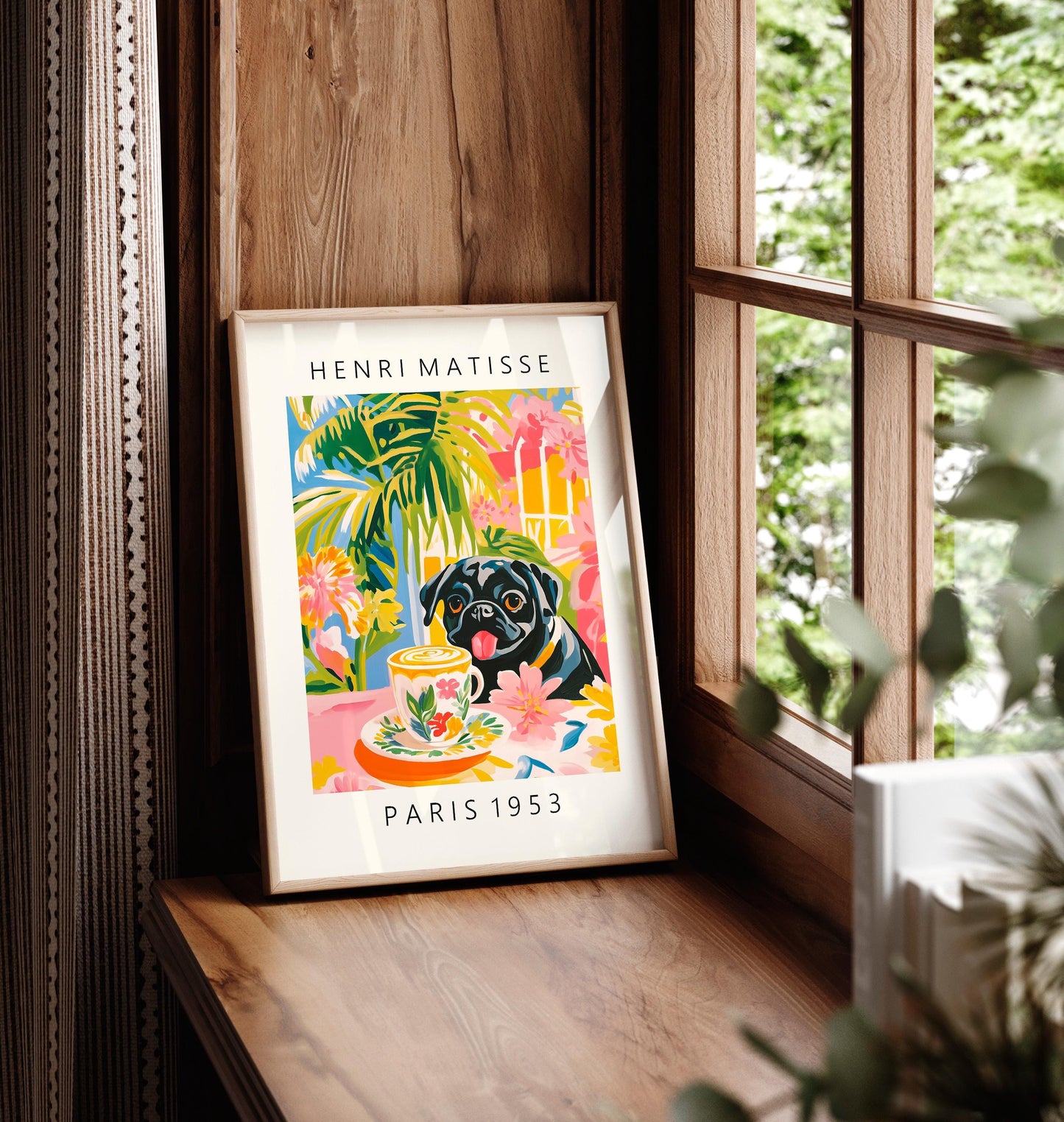 Black Pug Coffee Print: Henri Matisse Style Kitchen Art