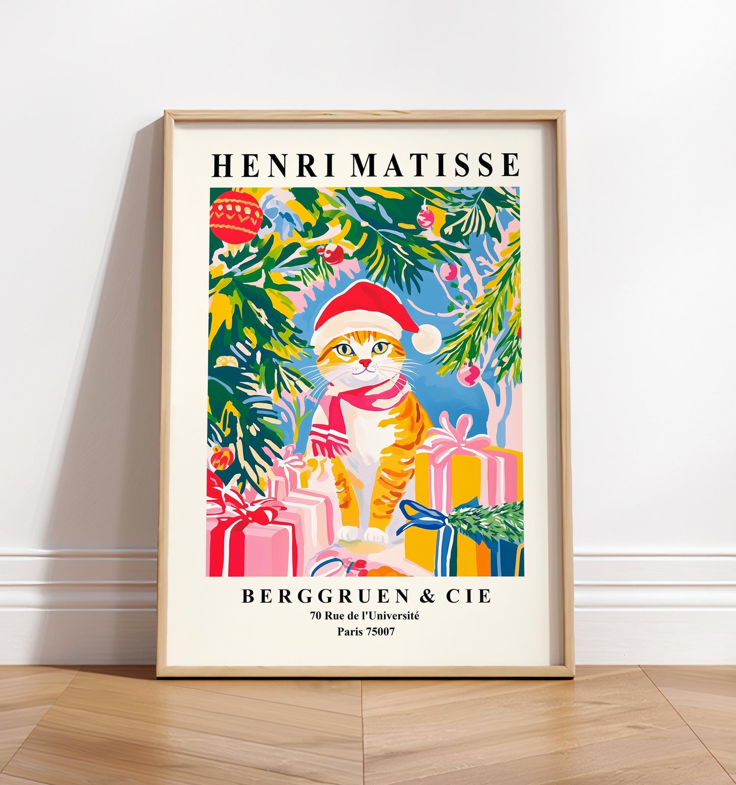 Ginger Tabby Cat Christmas Print: Henri Matisse Style Art