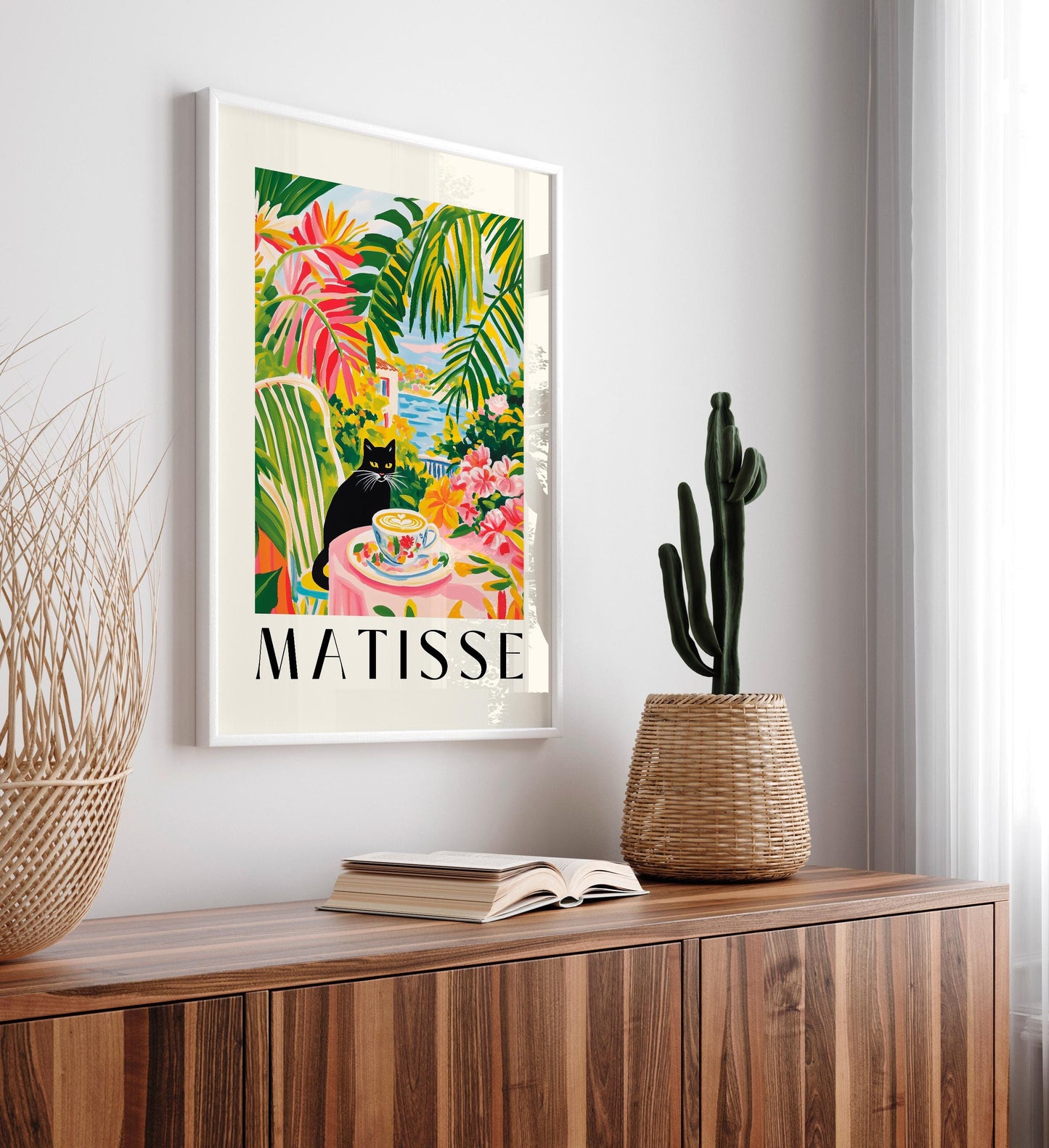 Black Cat Coffee Print: Henri Matisse Style Kitchen Wall Art