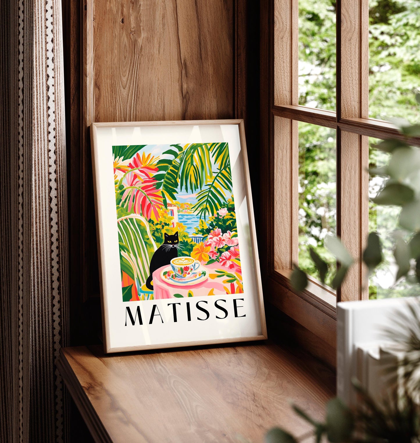 Black Cat Coffee Print: Henri Matisse Style Kitchen Wall Art