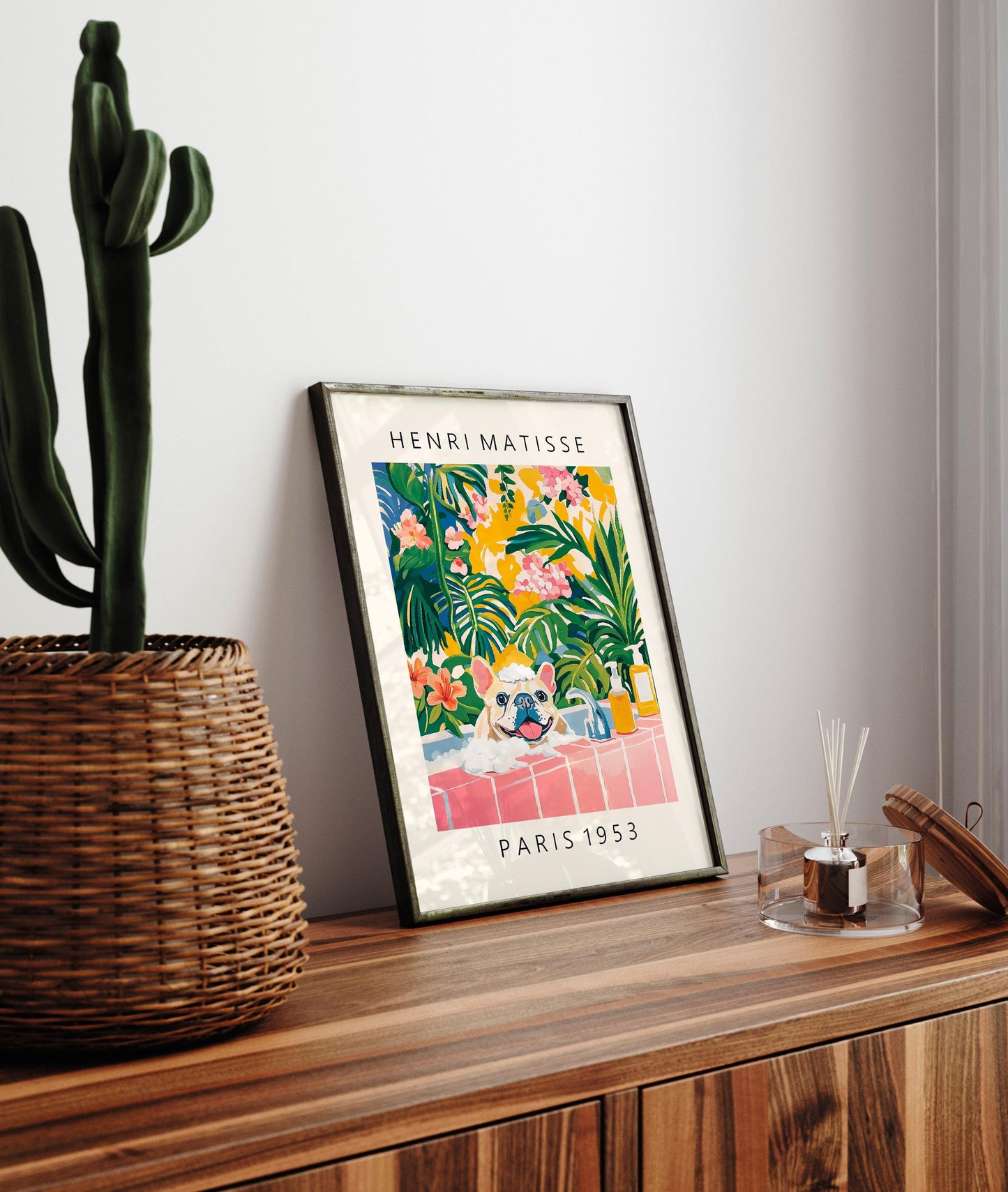 French Bulldog Matisse Art Print: Funny Bathroom Dopamine Decor