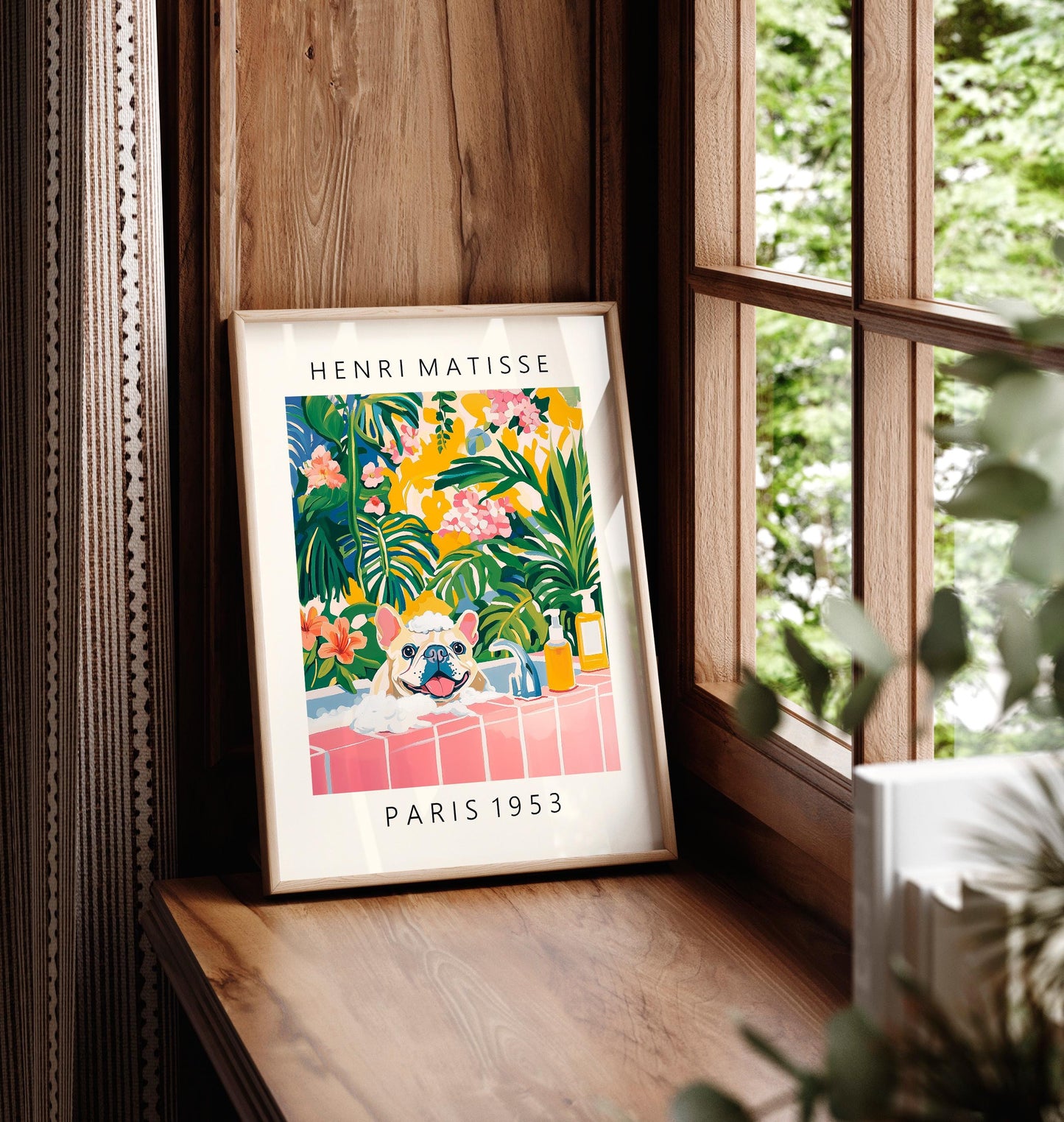 French Bulldog Matisse Art Print: Funny Bathroom Dopamine Decor