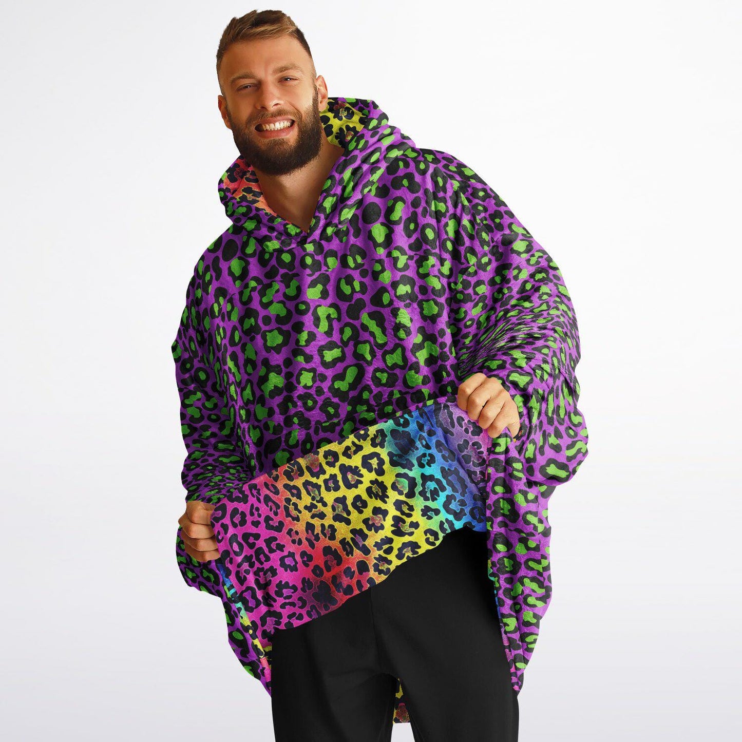 Rainbow Reversible Snug Hoodie LGBTQ Pride Flag Print Pullover Hooded Blanket with Sleeves Vivid Colours All Over Print Hoodie