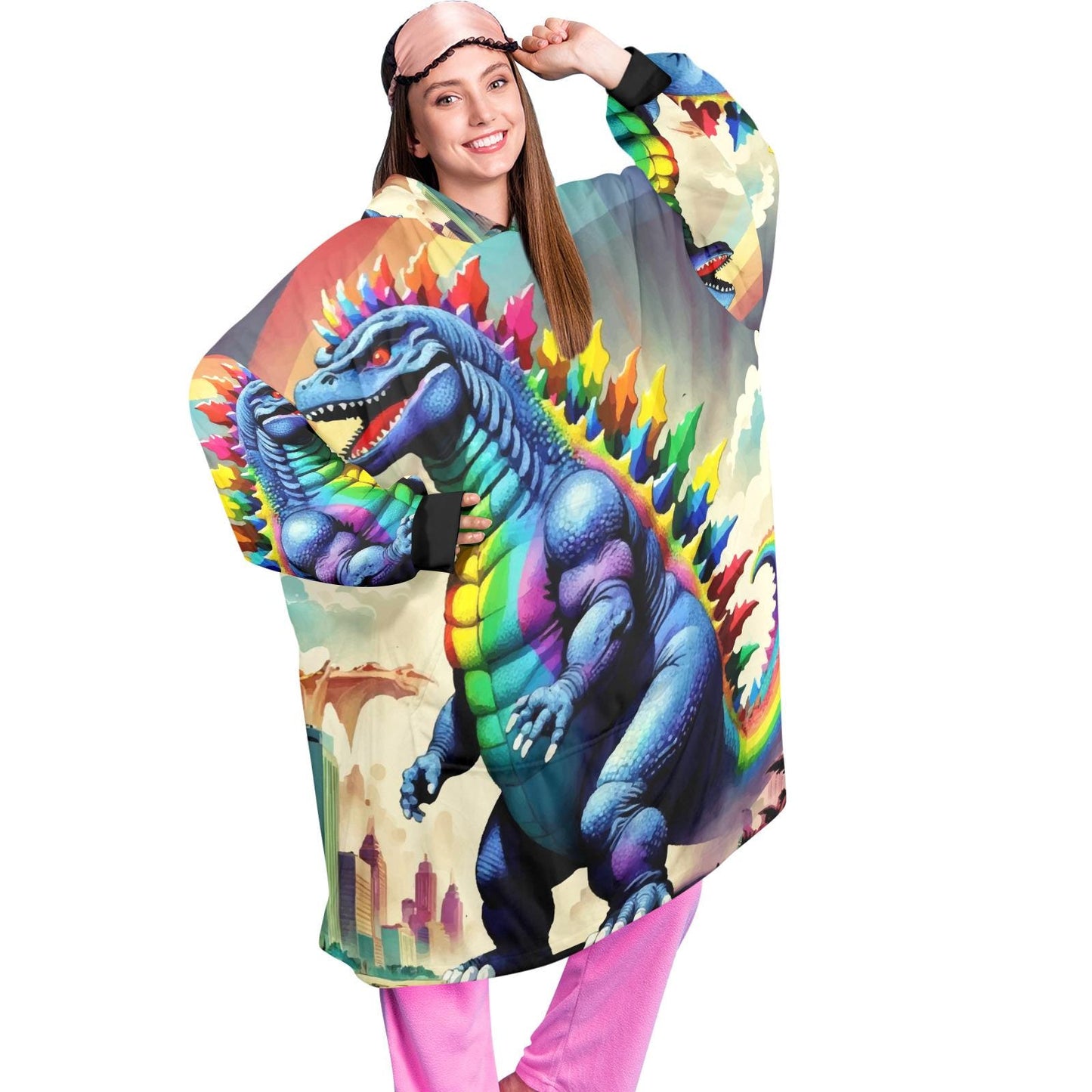 Godzilla Blanket Hoodie Rainbow Kaiju Fleece Lounger