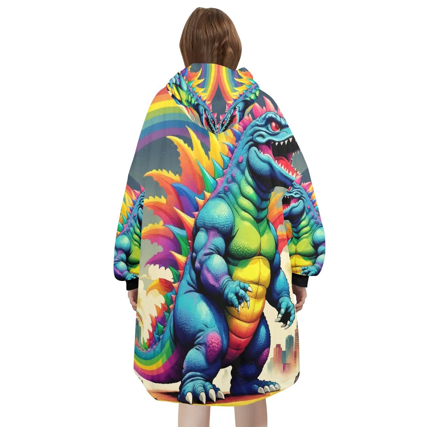 Retro Godzilla Blanket Hoodie Rainbow Kaiju Art Personalized Blanket