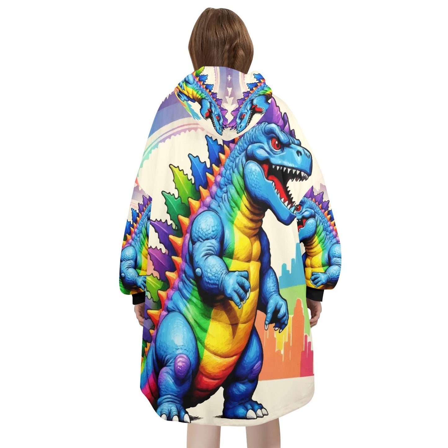 Retro Godzilla Blanket Hoodie Rainbow Kaiju Art Personalized