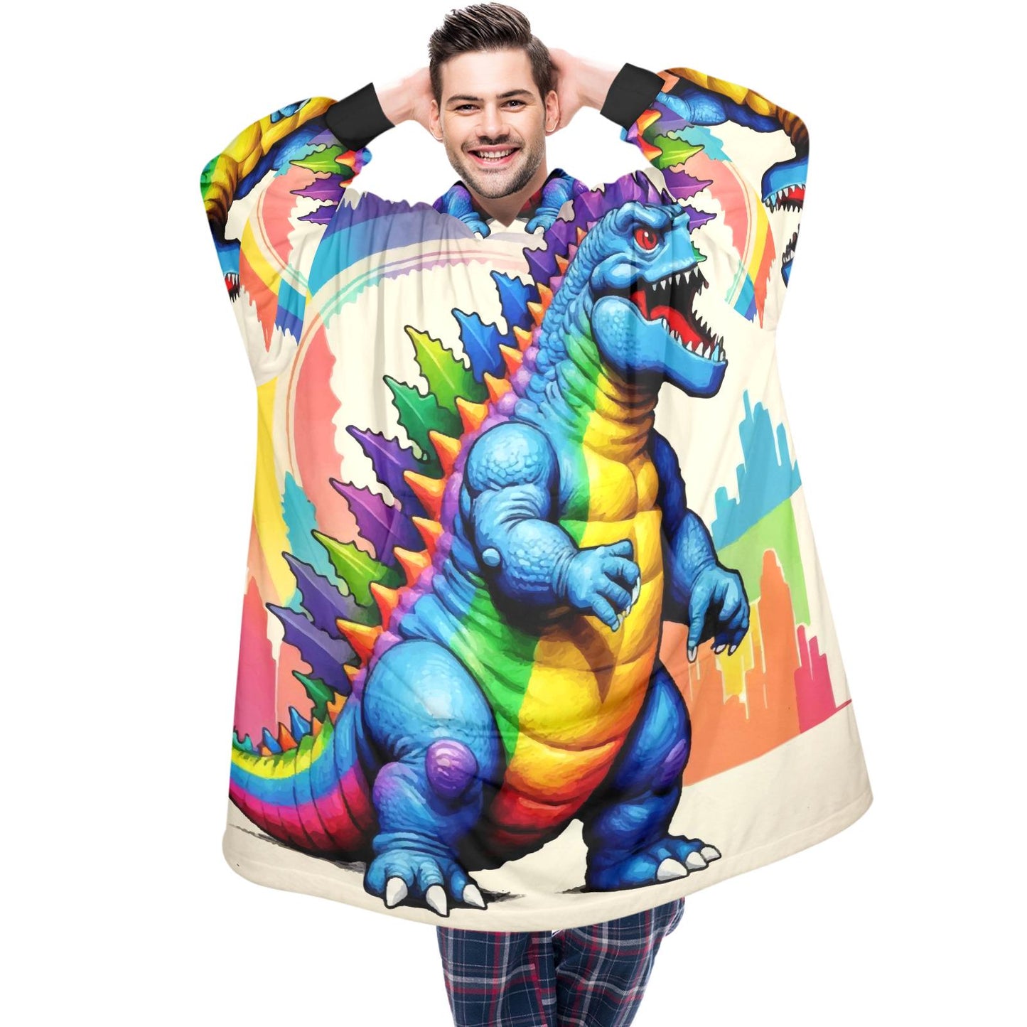 Retro Godzilla Blanket Hoodie Rainbow Kaiju Art Personalized