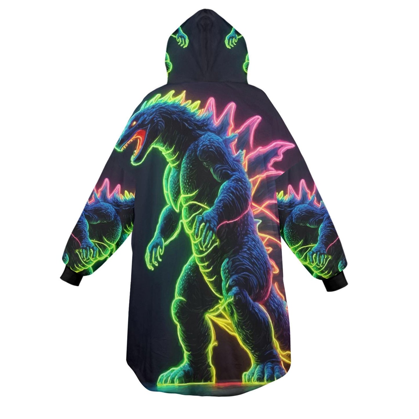 Retro Godzilla Blanket Hoodie Neon Kaiju Art Personalized