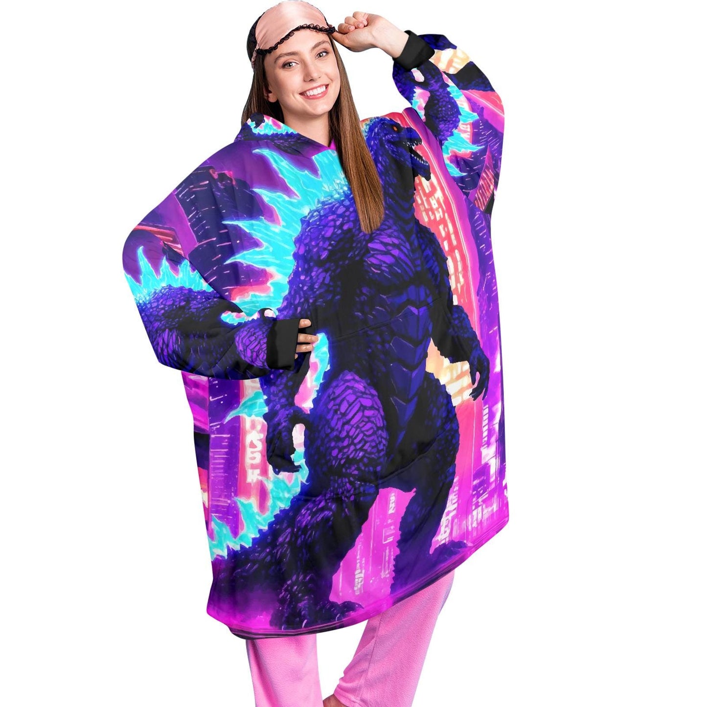 Godzilla Blanket Hoodie Retro Kaiju Neon Art Personalized