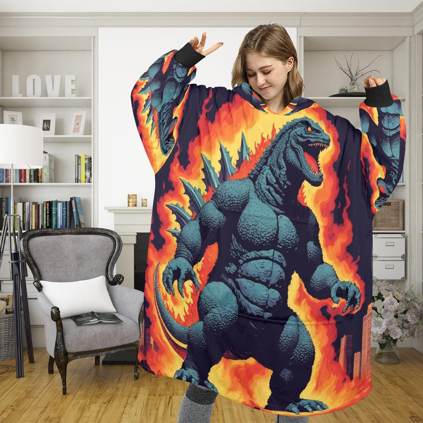 Godzilla Blanket Hoodie Retro Comics Kaiju Personalized Blanket