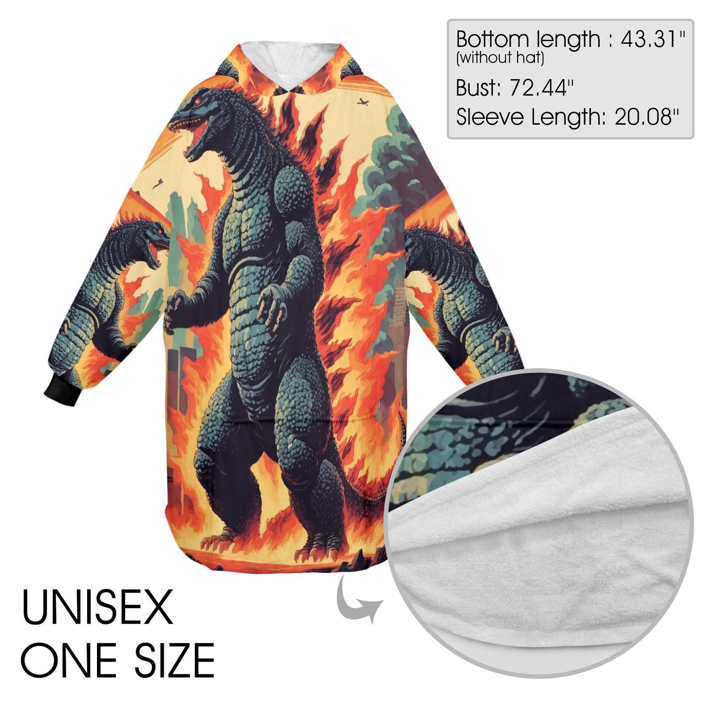 Godzilla Blanket Hoodie Retro Kaiju Comics Personalized Blanket