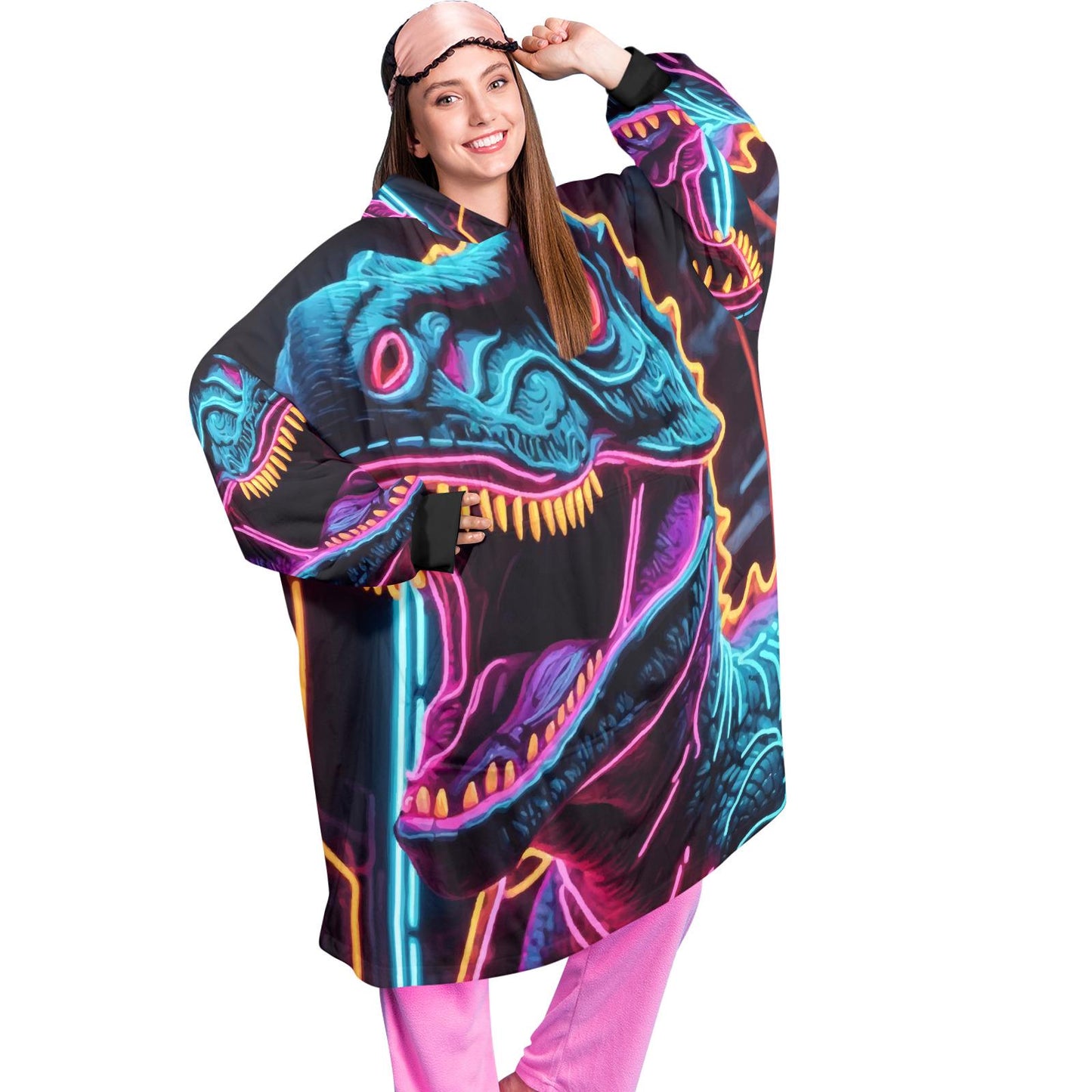 Godzilla Blanket Hoodie Retro Kaiju Dinosaur Fleece Lounger