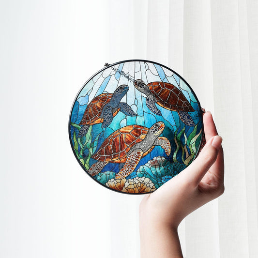 Sea Turtle Stained Glass Suncatcher, Turtle Suncatcher Ornament, Turtle Lovers Gift, Sea Turtle Decor, Nature Lovers Gift, Housewarming gift