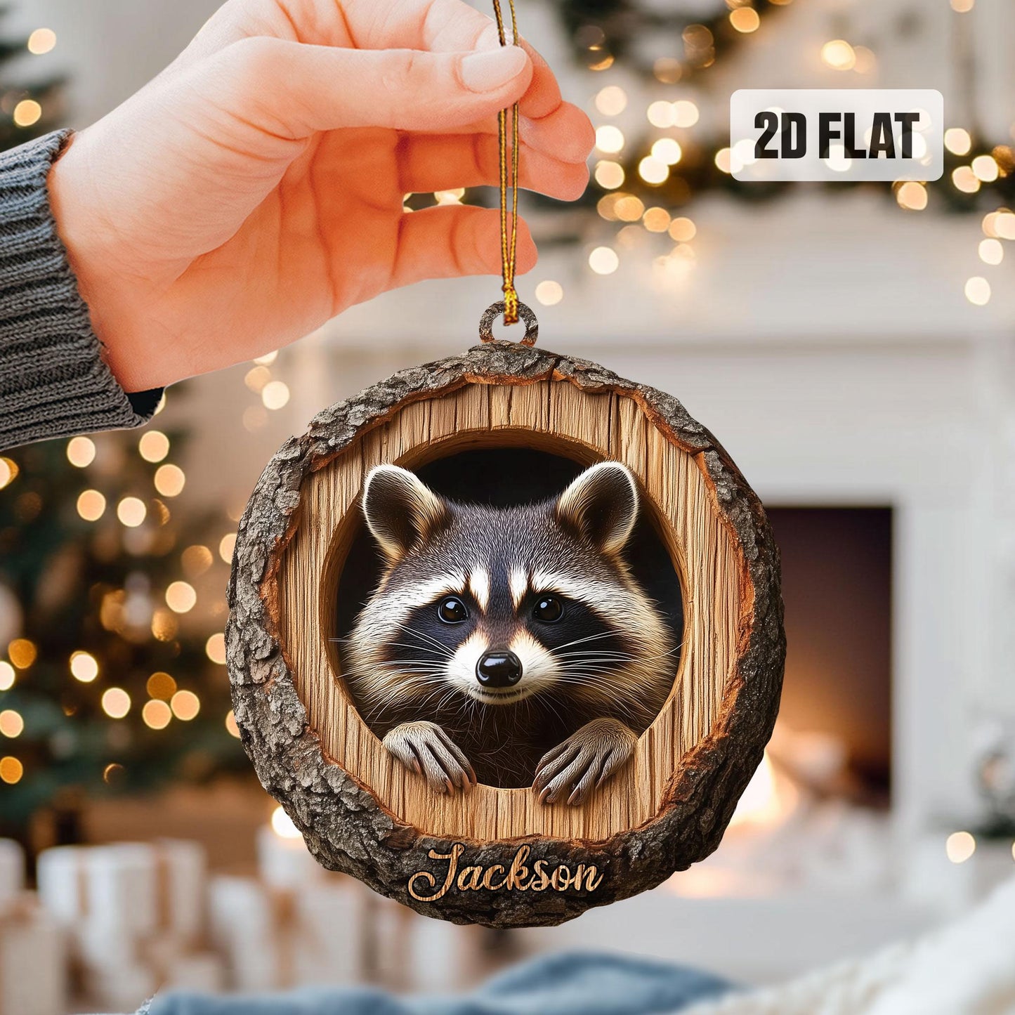 Personalized Racoon 2D Flat Ornament, Racoon Rearview Mirror Car Accessories, Racoon Christmas Ornament, Animal Lover, Racoon Lover Gifts