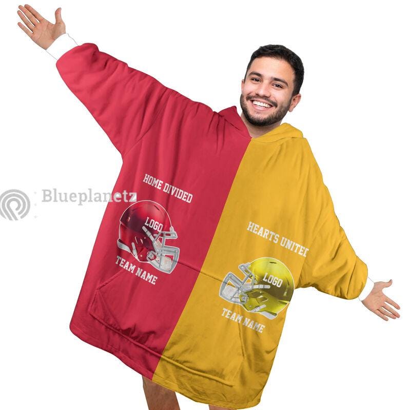 Custom Football Team Hoodies Blanket, Personalized Wearable Hoodies Blanket, Custom Team Name Helmet Oversized Blanket, Football Fan's Gift
