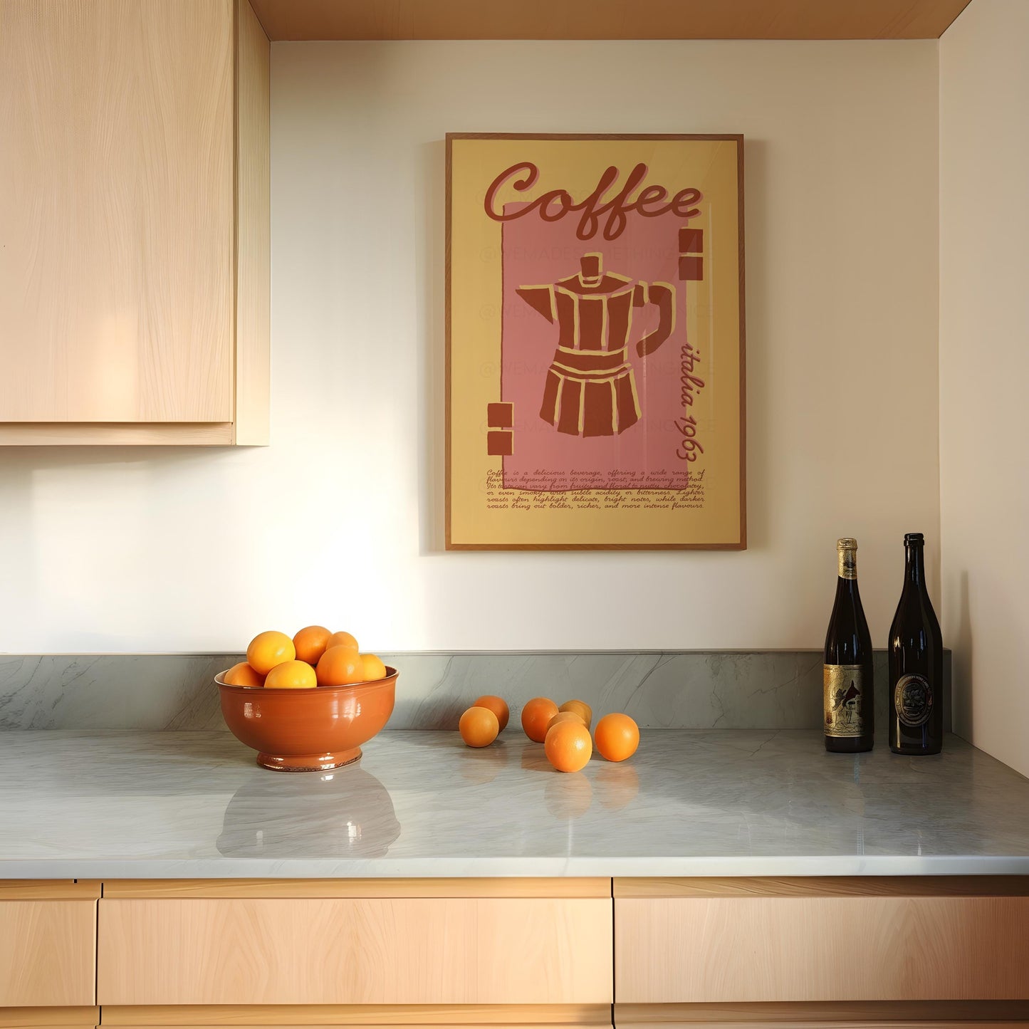 Coffee Poster, Kitchen Art, Kitchen Poster, Kitchen Print, Moka Pot, Modern Kitchen Decor, Retro Poster, Exhibition Poster, Pink Wall Art