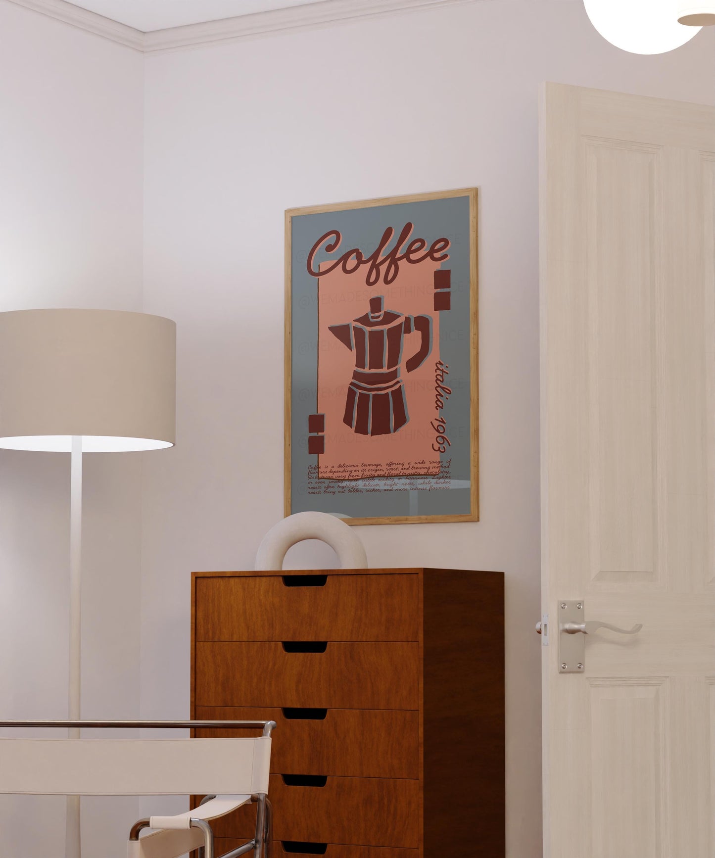 Coffee Poster, Kitchen Art, Kitchen Poster, Kitchen Print, Moka Pot, Modern Kitchen Decor, Retro Poster, Exhibition Poster, Blue Wall Art