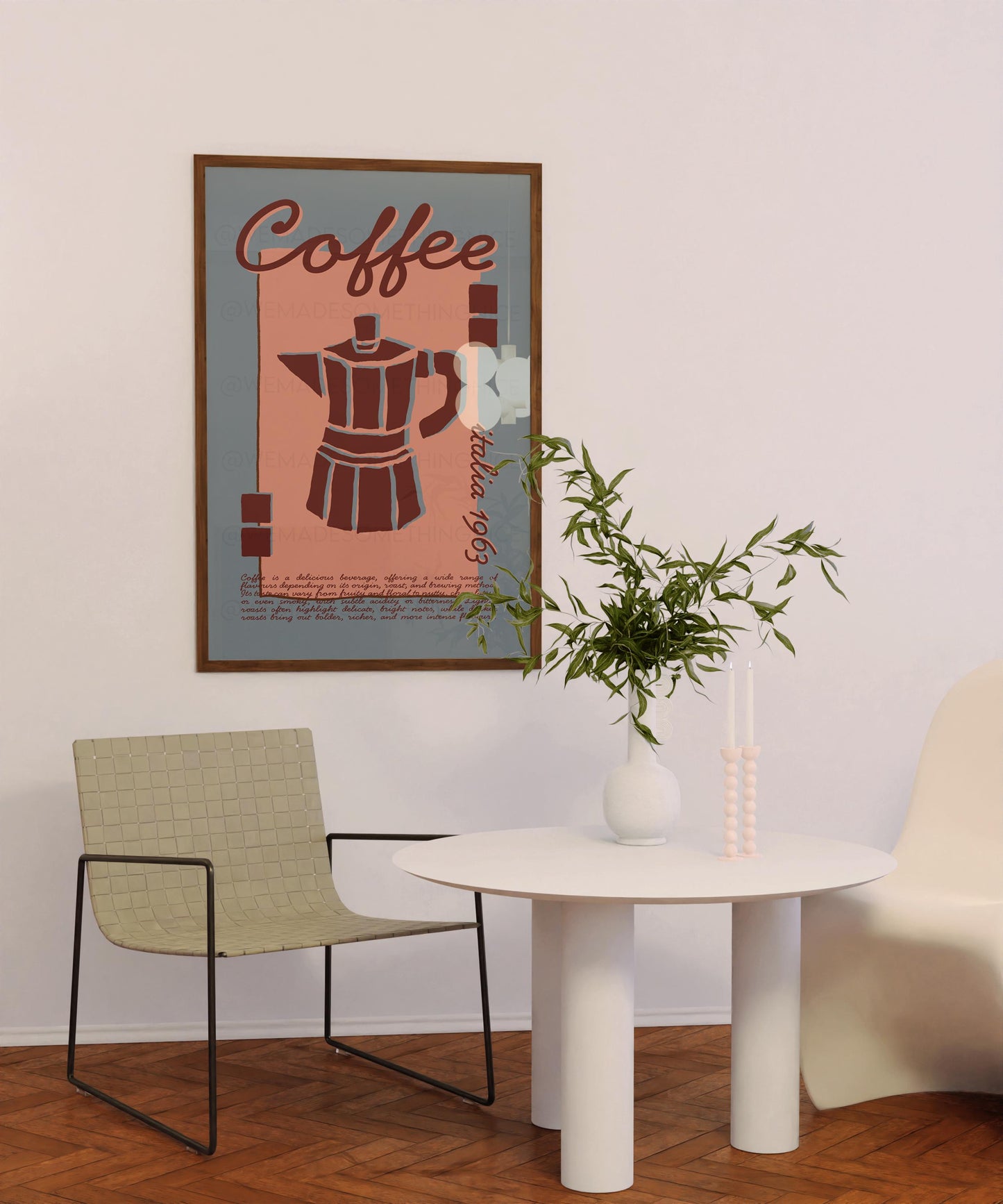 Coffee Poster, Kitchen Art, Kitchen Poster, Kitchen Print, Moka Pot, Modern Kitchen Decor, Retro Poster, Exhibition Poster, Blue Wall Art