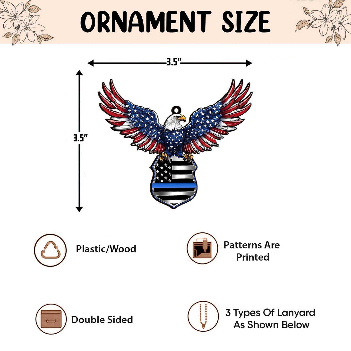 Police Eagle Flat 2D Ornament, Police Rearview Mirror Car Accessories, Thin Blue Line Ornament, Police Officer Gift for Husband, Dad, Son