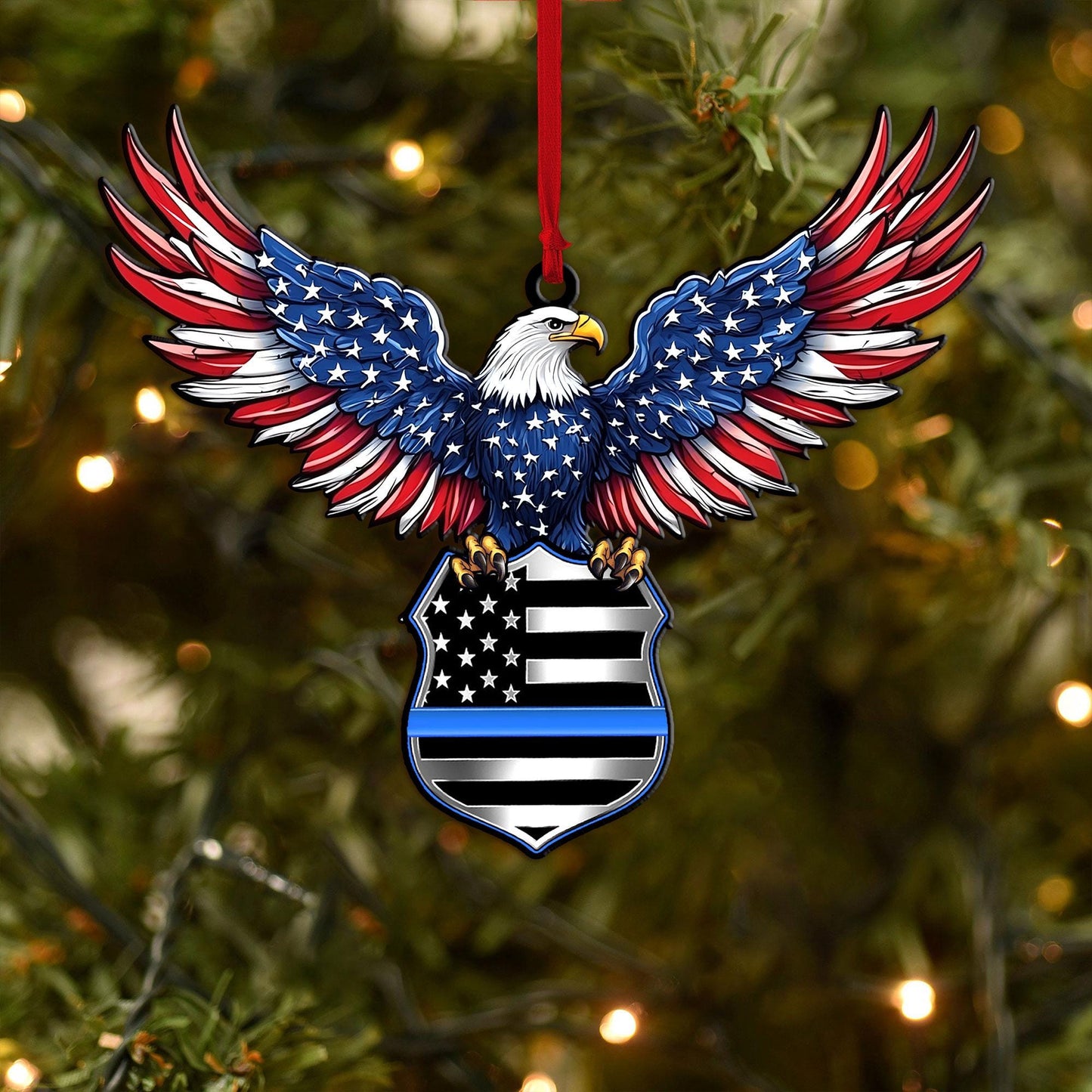 Police Eagle Flat 2D Ornament, Police Rearview Mirror Car Accessories, Thin Blue Line Ornament, Police Officer Gift for Husband, Dad, Son