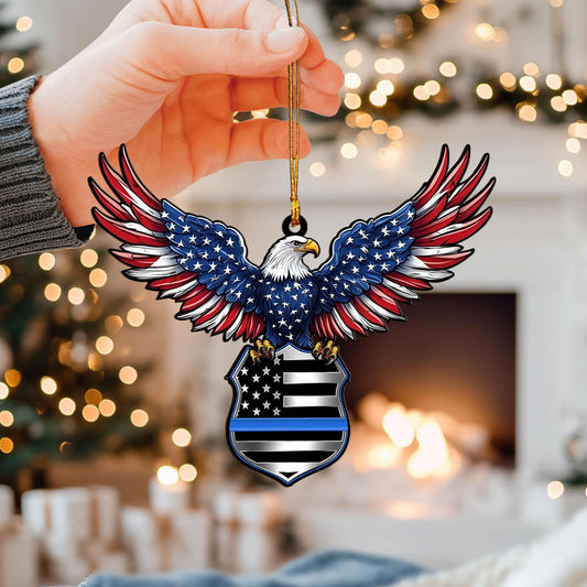 Police Eagle Flat 2D Ornament, Police Rearview Mirror Car Accessories, Thin Blue Line Ornament, Police Officer Gift for Husband, Dad, Son