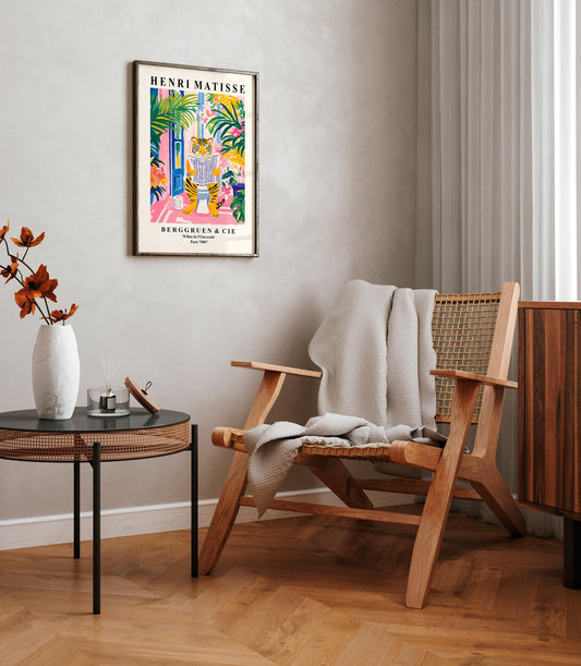 Funny Tiger Bathroom Print: Matisse Style Pink Decor