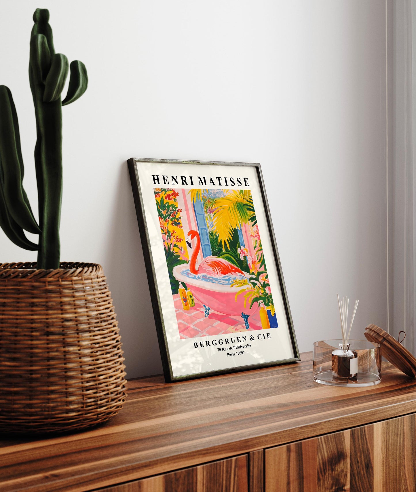 Flamingo in Bathtub Art Print: Funny Pink Bathroom Wall Decor