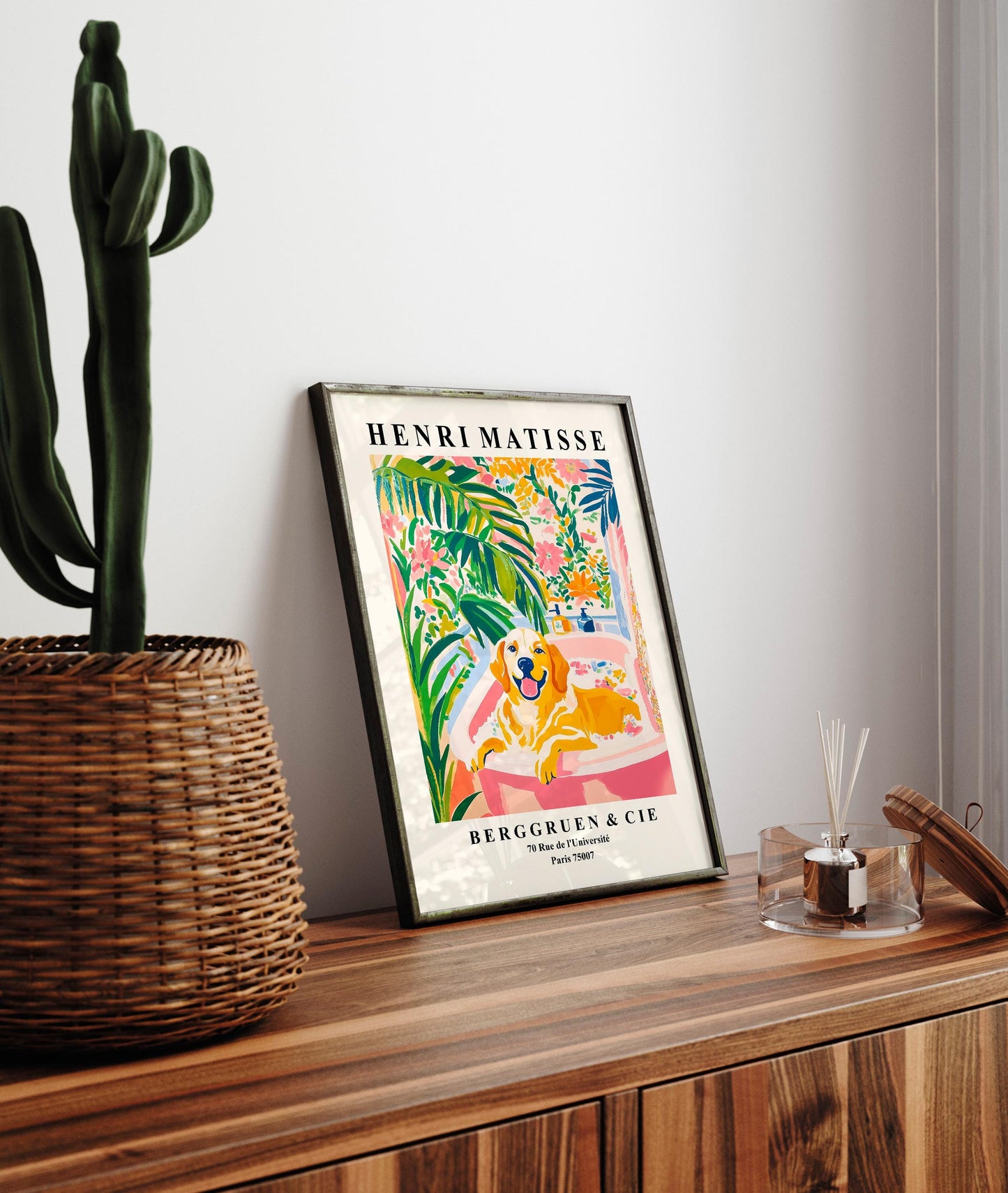 Golden Retriever in Bath Matisse Print: Funny Dog Bathroom Wall Art