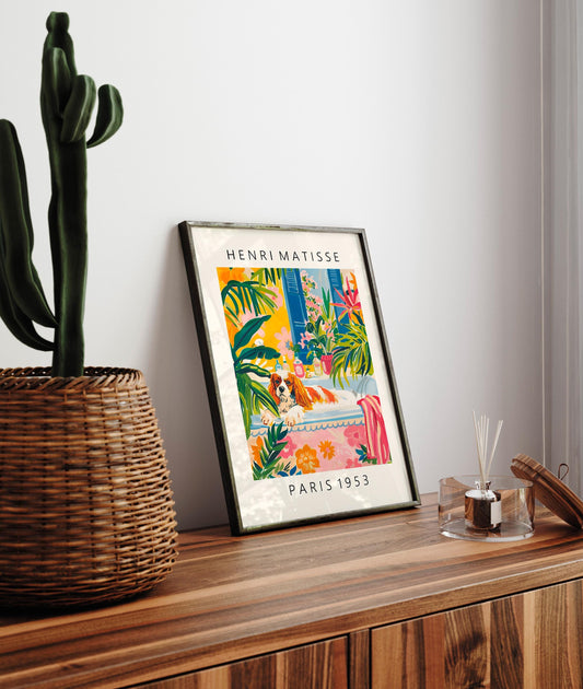 Matisse Style Cavalier King Charles Spaniel Art Print: Funny Bathroom Decor