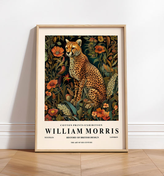 Cheetah print, William Morris art, Dark botanical wall art, Floral poster, Vintage home decor