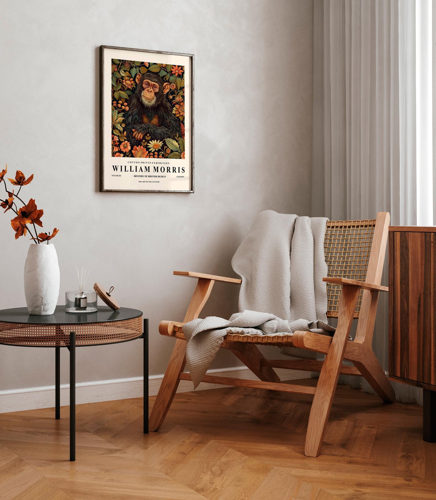 William Morris Monkey Art Print: Dark Botanical Floral Decor