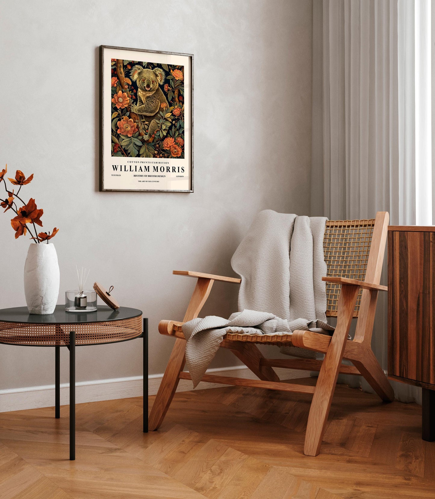 Koala Print: William Morris Style, Dark Botanical Animal Poster