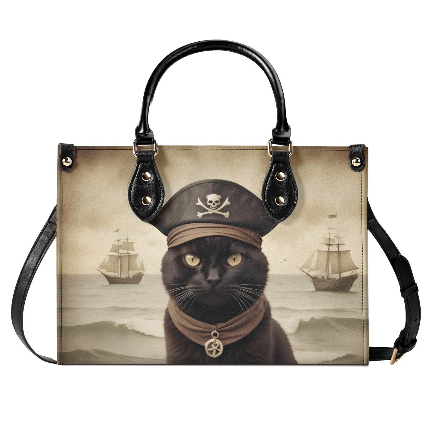 Pirate Cat Crossbody Bag - Unique Vegan Leather Purse, Designer Gift for Cat Lovers