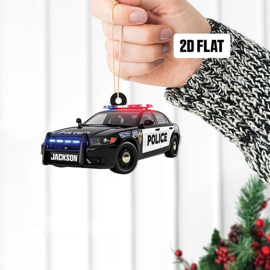 Personalized Police Car 2D Flat Ornament, Police Man Christmas Ornament, Custom Name Christmas Ornaments, Police Ornament Gift for Dad