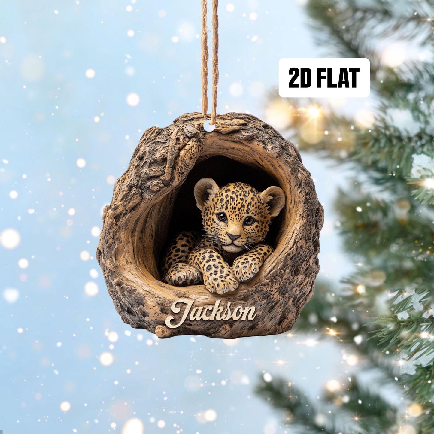 Personalized Leopard 2D Flat Ornament, Custom Name Christmas Tree Ornament, Leopard Baby Christmas Home Decor, Xmas Gift for Leopard Lover