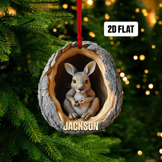 Personalized Kangaroo 2D Flat Ornament, Custom Name Christmas Tree Ornament, Kangaroo Baby Christmas Home Decor,Xmas Gift for Kangaroo Lover