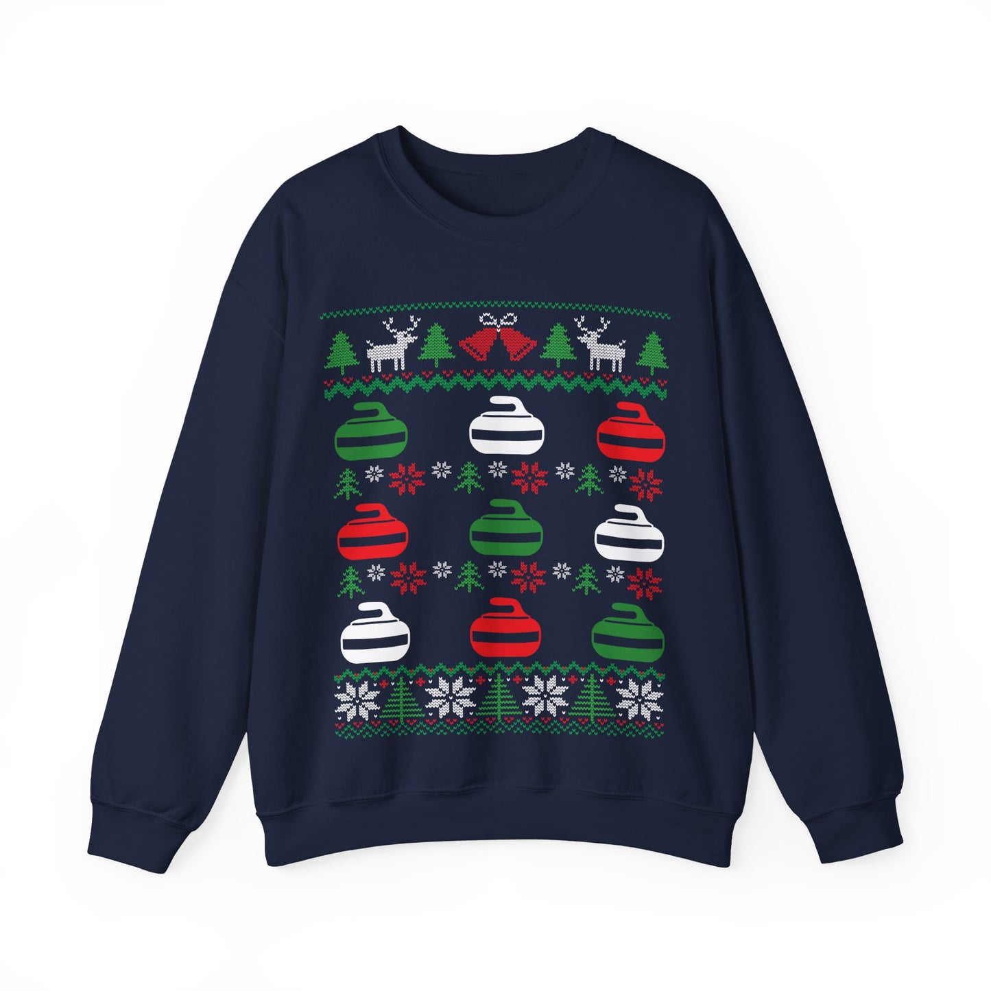 Curling Ugly Christmas Sweatshirt | Red White Green Curling Stones | Funny Curler Gift | Curling Team Shirt