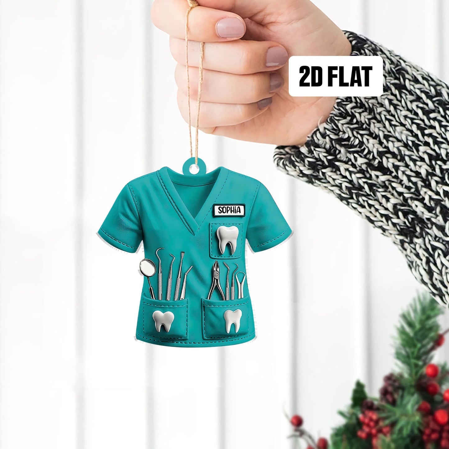 Personalized Dental 2D Flat Printed Ornament, Teeth Christmas Tree, Dental Hygiene Christmas Ornament, Dental Squad Ornament, Dentist Gift