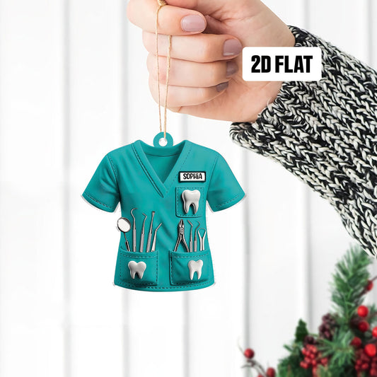 Personalized Dental 2D Flat Printed Ornament, Teeth Christmas Tree, Dental Hygiene Christmas Ornament, Dental Squad Ornament, Dentist Gift