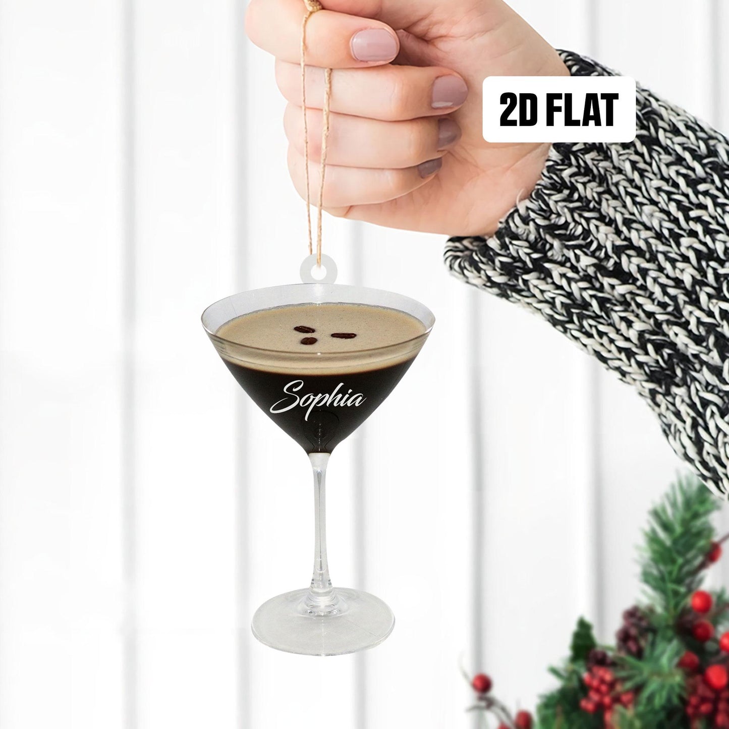 Personalized Espresso Martini 2D Flat Ornament, Spresso Martini Decor for Christmas Tree, Christmas Gifts Birthday Gifts for Espresso Lover