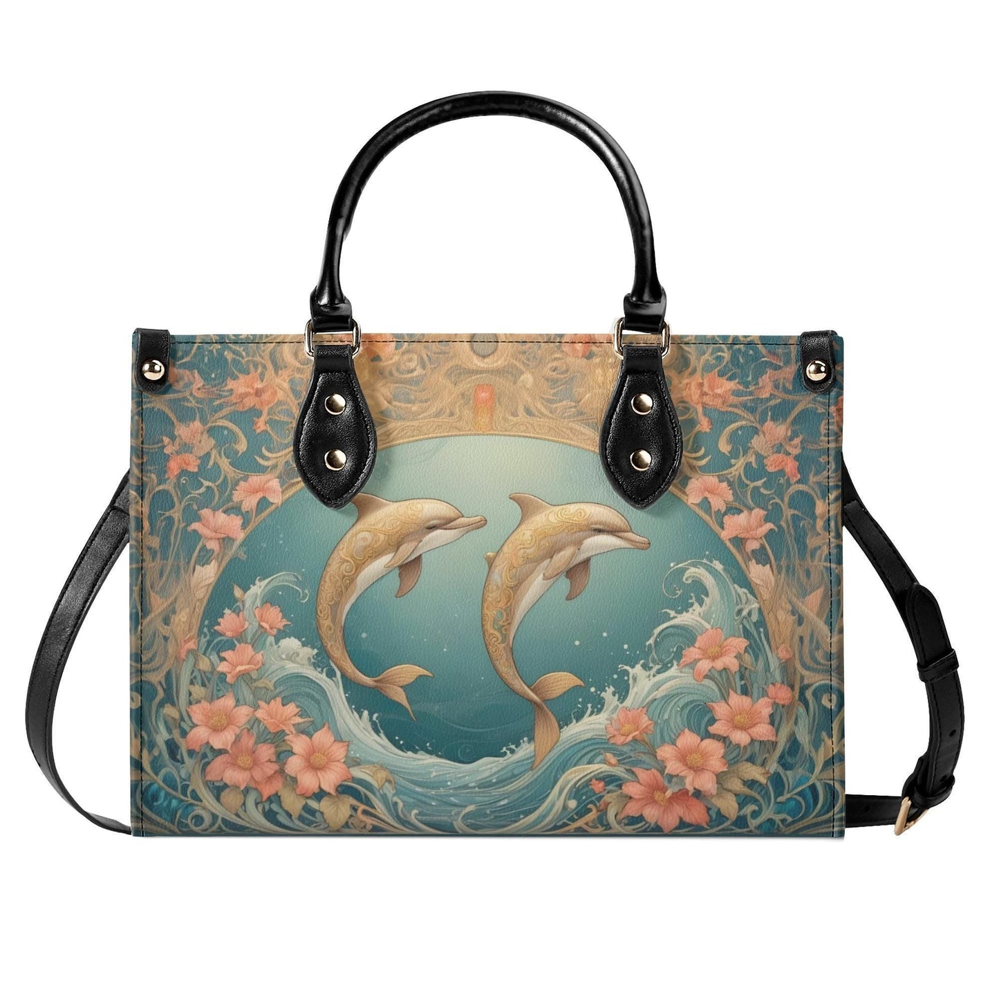 Dolphins in Art Nouveau Style Bag Cute Crossbody Bag Unique Purse Cute Purse, Luxury Bag Vegan Leather Bags Printed Designer Bag