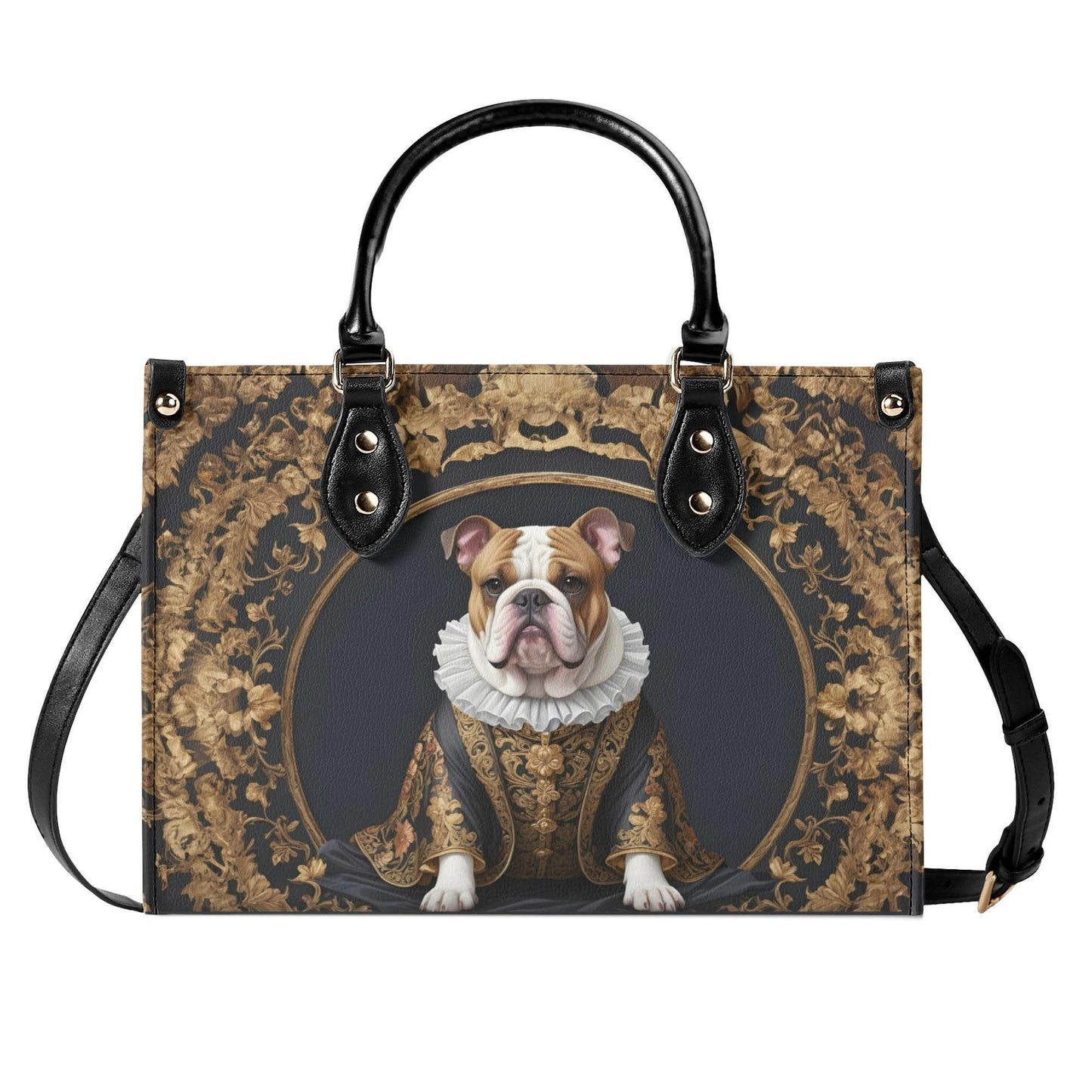 Elizabethan Bulldog Crossbody Bag - Royal Dog Portrait Vegan Leather Purse, Unique Gift for Women