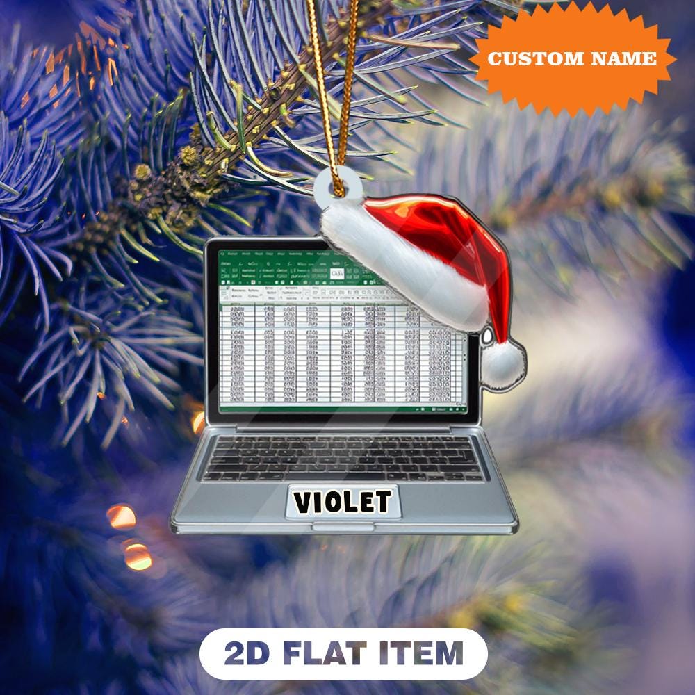 Personalized Laptop Christmas Ornament, 2D Flat Ornament, Love Excel Christmas Gift, Christmas Home Decor, Christmas Gift