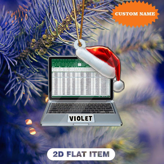 Personalized Laptop Christmas Ornament, 2D Flat Ornament, Love Excel Christmas Gift, Christmas Home Decor, Christmas Gift