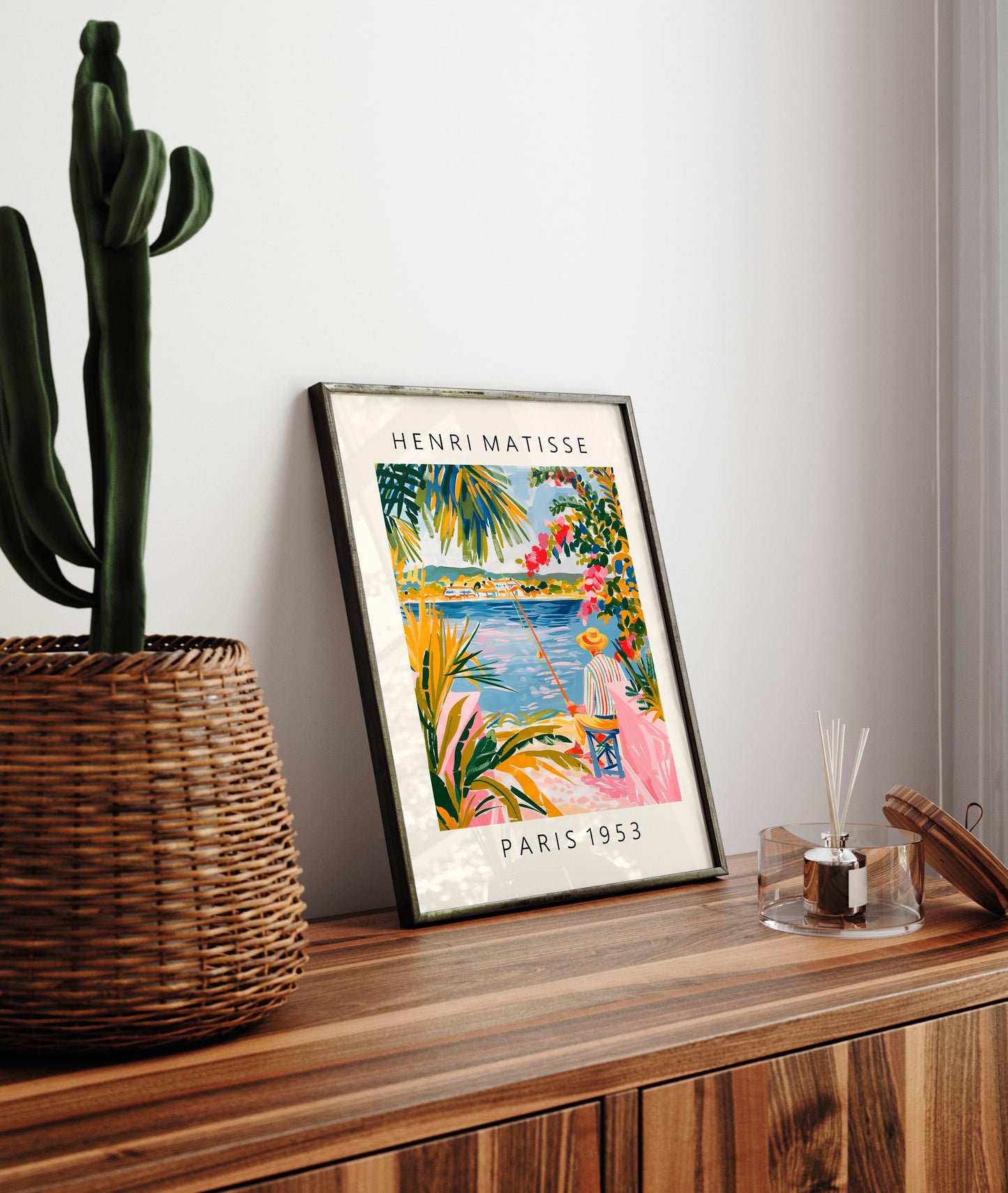 Fisherman painting inspired by Henri Matisse, Aesthetic poster, Beachy decor, Matisse cut outs, Maximalist wall art