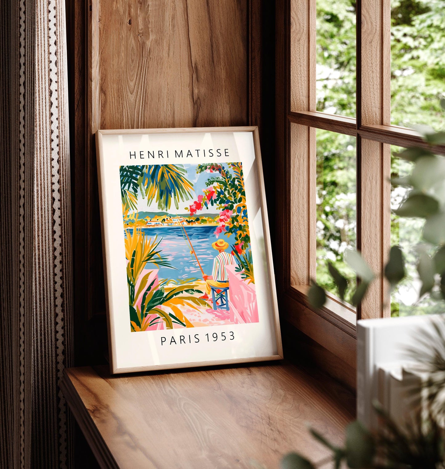 Fisherman painting inspired by Henri Matisse, Aesthetic poster, Beachy decor, Matisse cut outs, Maximalist wall art