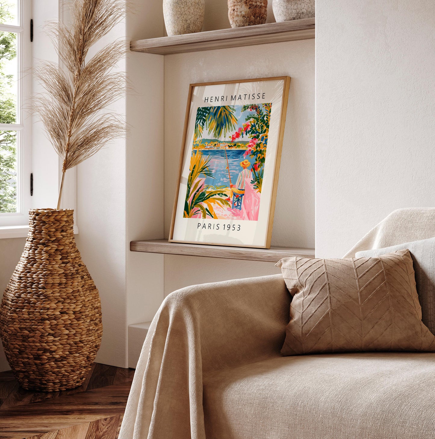 Fisherman painting inspired by Henri Matisse, Aesthetic poster, Beachy decor, Matisse cut outs, Maximalist wall art