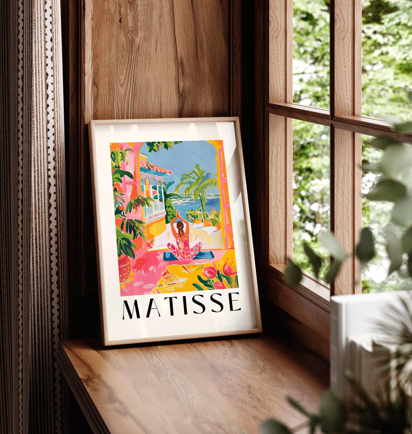 Matisse Style Yoga Print: Pink Tropical Beachy Wall Art