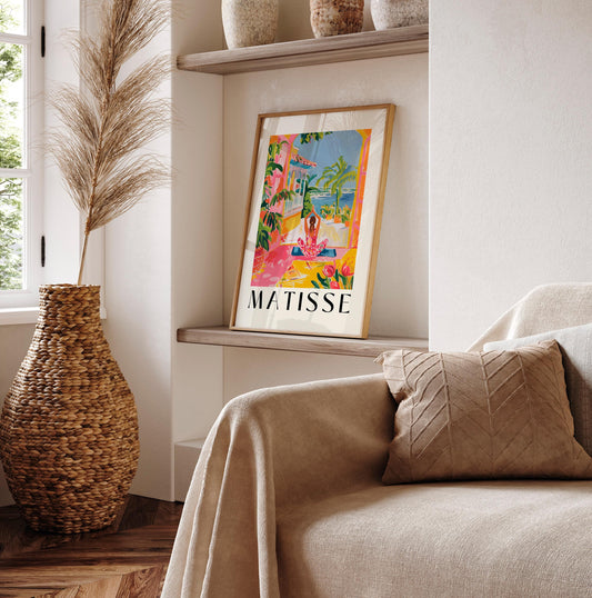 Matisse Style Yoga Print: Pink Tropical Beachy Wall Art